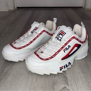 FILA Disruptor II Premium Repeat Sneakers Women’s Size 7 White Red Navy